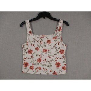 Old Navy Womens Floral Ribbed Tank Top Large Cotton Blend White